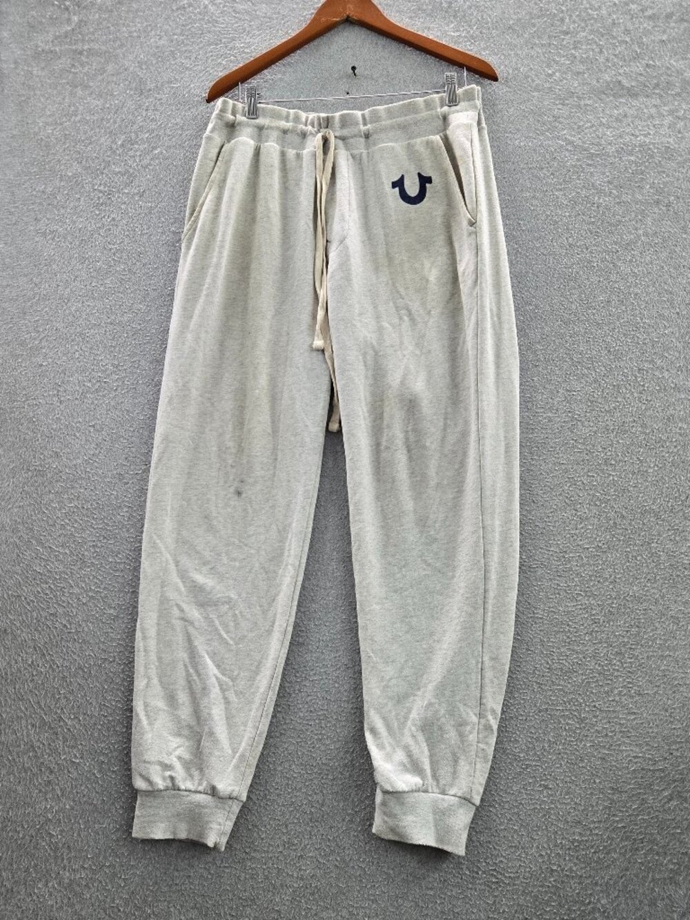 True Religion Men Activewear Pants Large Grey Jogger Fleece Logo Drawstring READ